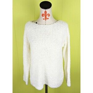 Lou And Grey Women's S White Fuzzy Long Sleeve Sweater Acrylic Nylon Wool EUC